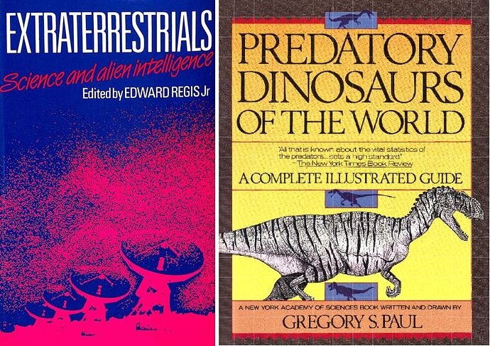 Caption: several scientists have expressed their dislike of the dinosauroid, among them David Raup (whose article ‘ETI without intelligence’ is included within Regis 1985, shown here) and Greg Paul.