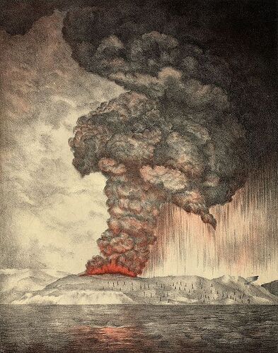 Lithograph of Karakatoa erupting