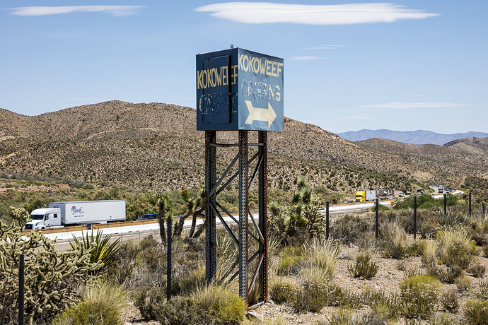 The Kokoweef beacon at Mountain Pass on I-15 that continues to lure tourists and treasure seekers to the famed mine. | Photo: Kim Stringfellow.