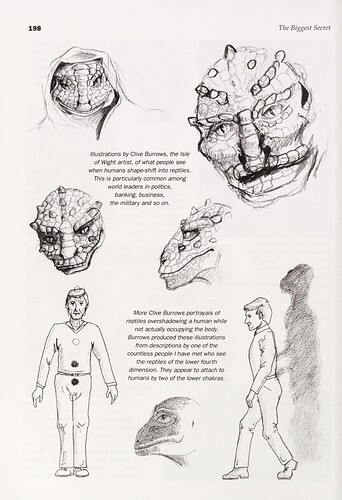 Reptilian Illustrations by Clive Burrows in "The Biggest Secret" by David Icke (page 198)