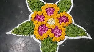 Easy rangoli with flowers,flower rangoli decoration ideas for onam ...