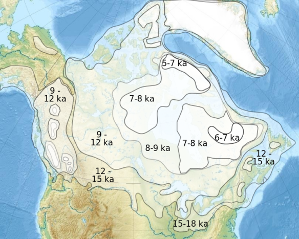 Ice Retreat in North America after the last ice age, by TKostolany / wikimedia