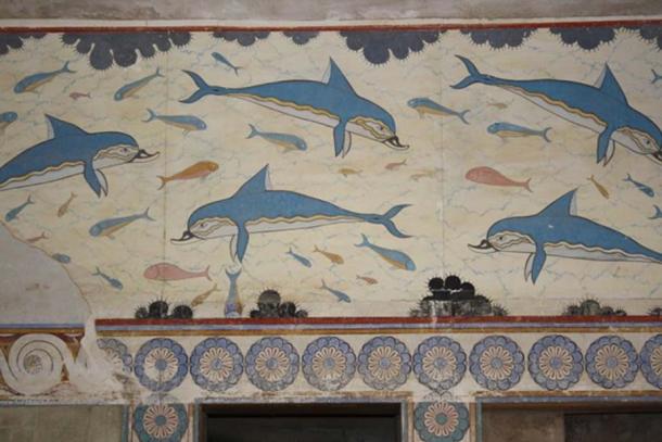 A detail of the dolphin fresco, the Minoan palace of Knossos, Crete, (1700-1450 BCE)