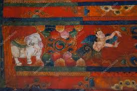 Ancient buddhist fresco at the wall of ...