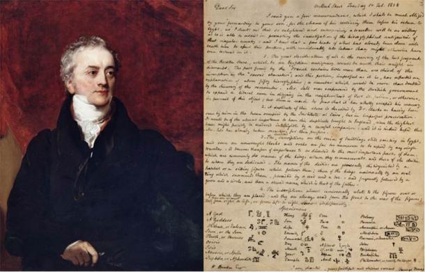 Thomas Young (Public Domain) and a letter he wrote in 1818 about hieroglyphs. (Trustees of the British Museum/CC BY NC SA 4.0)