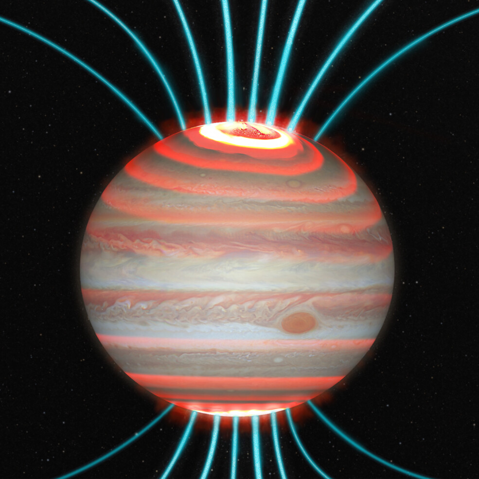 Conceptual image of auroral heating and magnetic field at Jupiter