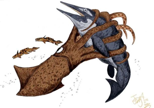 Artist’s depiction of a Kraken attacking an ichthyosaur.