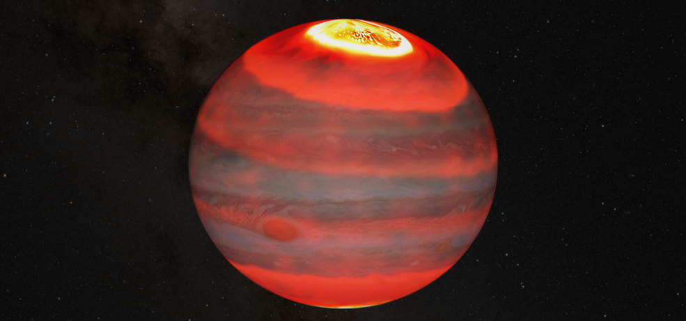 Image of aurora heating Jupiter's upper atmosphere